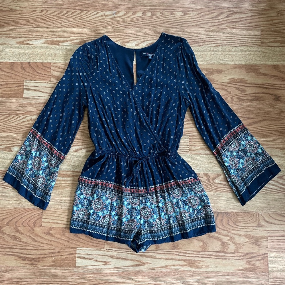 Bell Sleeve Boho Patterned Romper